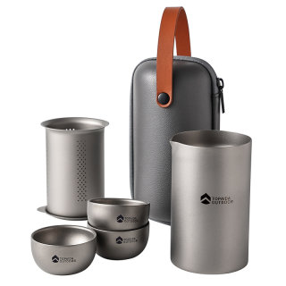 纯钛旅行茶具套装双层快客杯一壶三四五杯高档泡茶器户外超轻便携