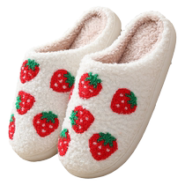 Strawberry Winter Cotton Slippers Home Furry Shoes Womens Couples Warm Slippers Mens Indoor Home Plus Velvet Slippers 2925