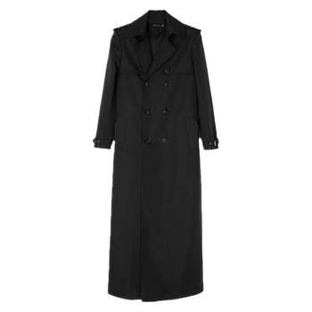Spring and Autumn Black Trench Coat Men's Korean Style Trendy British Style Extra Long Over Knee Plus Large Thickened Trench Jacket