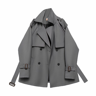 灰色短款英伦风衣外套女2025新款小个子巨好看正流行质感大衣外套