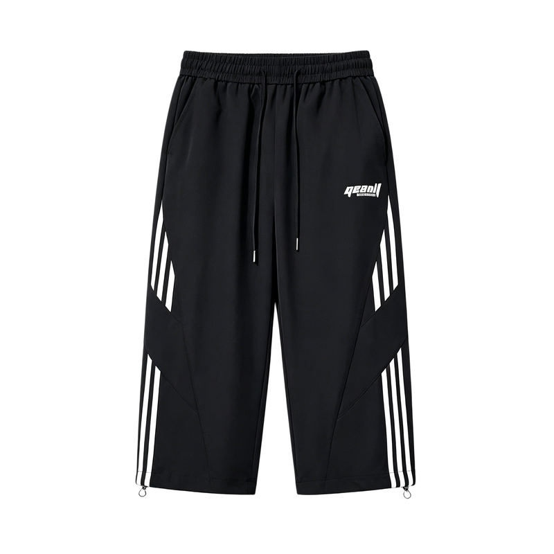 New American striped spliced ​​ice silk crop shorts for summer teenagers' trendy handsome versatile ice silk quick-drying pants