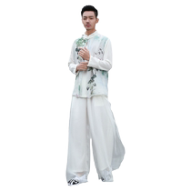 Chinese style mens tea clothes Chinese style ancient costume Zen clothes ancient style Hanfu coat Taoist robe young mens Tang suit laymans clothes