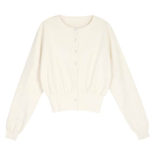 pusumede 慵懒漫步 圆领长袖针织开衫女设计感外套收腰短款上衣