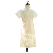 Girls cheongsam summer 2024 new thin new Chinese style childrens embroidered flower Chinese style high-end ancient style Hanfu high-end