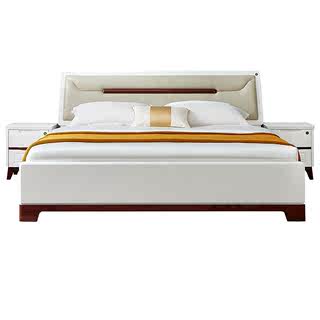 Quanyou furniture double bed modern minimalist master bedroom plank bed Nordic bedroom complete set of furniture king bed 121806