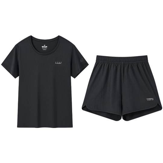 特步运动套装女2025年夏季妈妈速干运动服短袖短裤两件套跑步套装