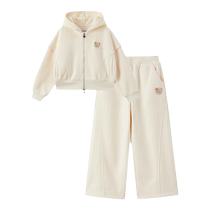 PawinPaw Cartoon Bear Childrens Clothing 2024 New Autumn and Winter Girls Hooded Comfortable Jacket Sports Suit