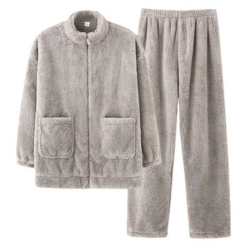 Langsha coral velvet pajamas for men thickened warm suit