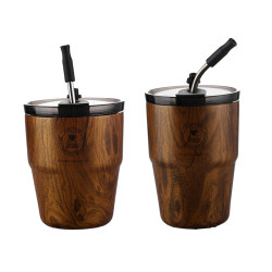 Bincoo Ceramic Wood Grain Coffee Cup Stainless Steel Portable American Insulated Cup High-end Takeaway Water Cup