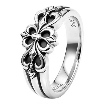 925 sterling silver vintage flower pattern closed ring for women
