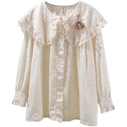 Japanese cute girl big doll collar pure cotton embroidered shirt sweet age-reducing loose baby doll top spring new style