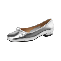 Daphne Silver Shoes Womens Summer Flat Mary Jane Womens Shoes 2024 New French Leather Shallow Mouth Ballet Shoes