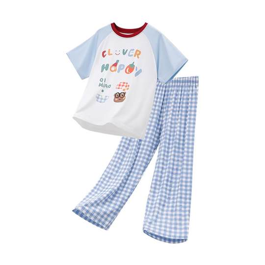 Super erfrischender karierter Anzug mit Cartoon-Print