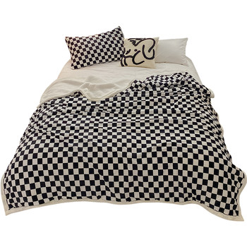 ins style checkerboard milk plush blanket autumn and winter thickened lamb velvet towel quilt double layer warm blanket students