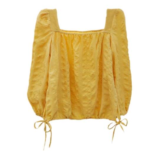 Vacation goose yellow puff sleeves holiday light yellow