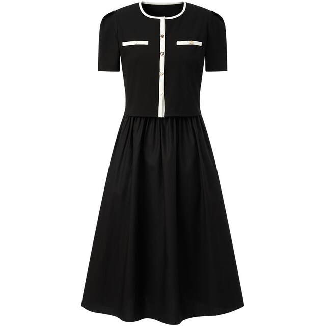 Peacebird ballet style two-piece black knitted short-sleeved dress for women 2025 summer style A1FAE2534