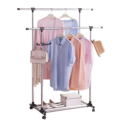 Baoyouni telescopic clothes drying rack indoor mobile clothes hanger bedroom stainless steel double rod clothes hanger balcony clothes drying rack