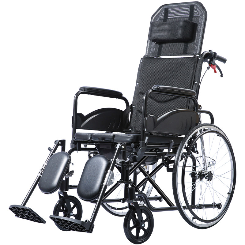 The paralyzed elderly man in a Corfu wheelchair can fully lie down with a seat