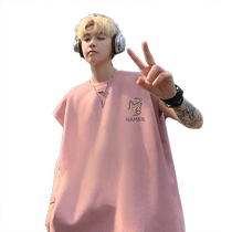 American suede vest boys summer new heavy trend youth sleeveless t-shirt simple round neck top