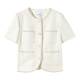 Langzi 2025 summer new style short-sleeved round neck small fragrant short jacket box-shaped webbing French white elegant top