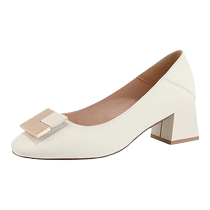 Daphne Thick Heel Shallow Mouth Single Shoes for Women 2024 Spring New Soft Soled Womens Shoes One-Pitch Commuting Small Leather Shoes for Women