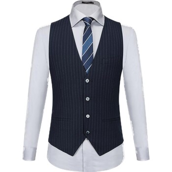 Guillaume Vest Men's Navy Striped Suit Business Wear Formal Wear Vest Groom Wedding Slim Vest