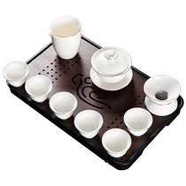 Suet-fat jade tea set for home living room drinking tea light luxury tea office small Kung Fu tea cup ceramic cover bowl