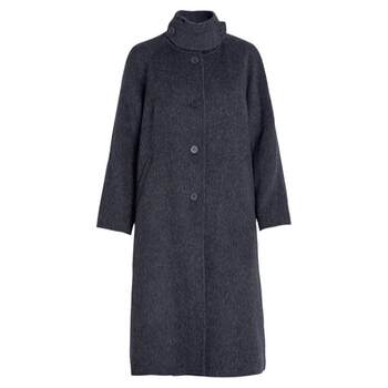 QS秸熙秋冬季新款气质通勤长款双面呢大衣女款保暖绵羊毛立领外套