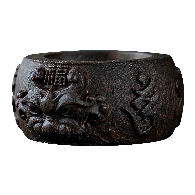 Natural Vietnam Nha Trang submerged agarwood carved ring