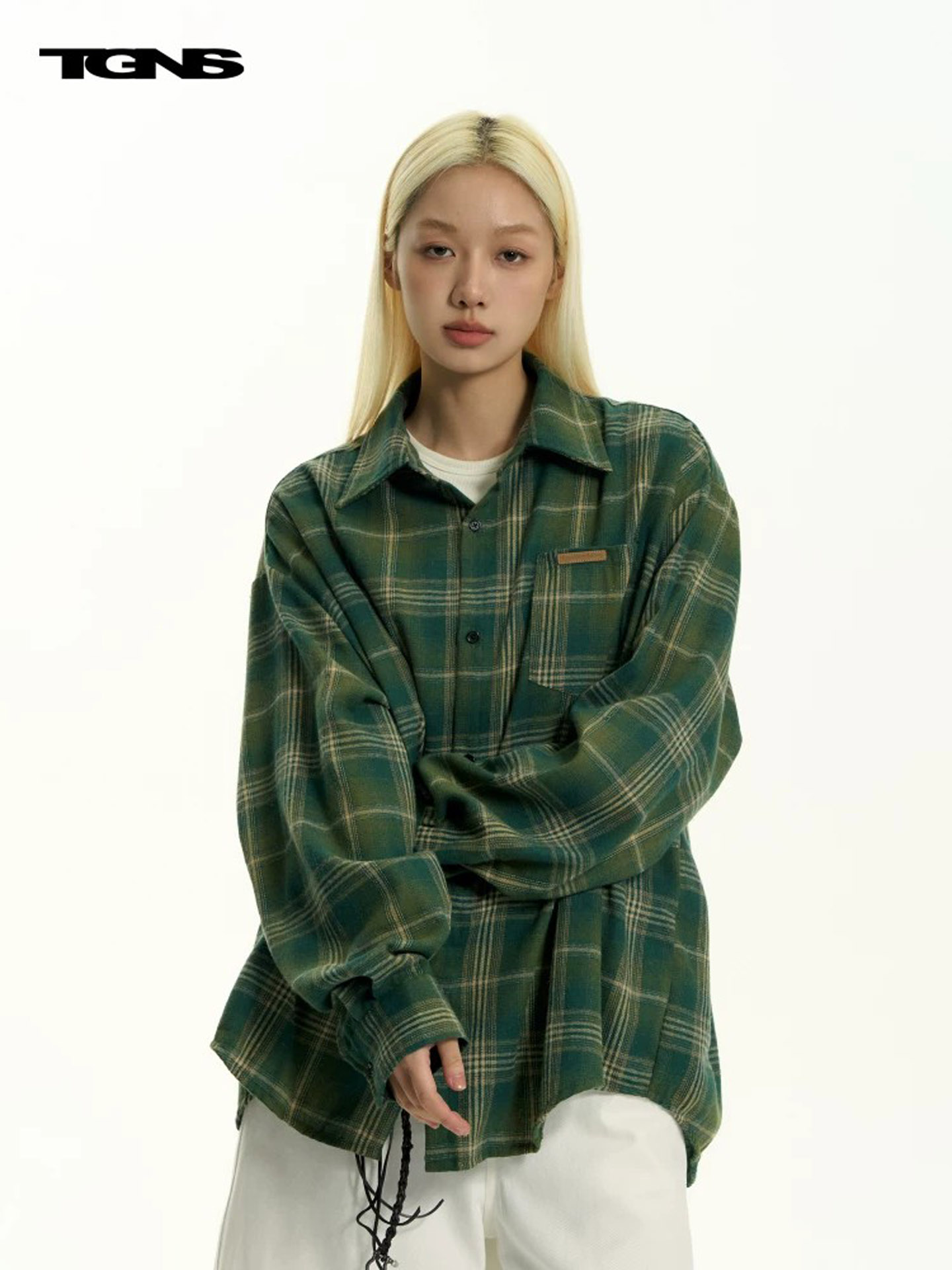 TGNS American Retro Plaid Shirt Women's Spring and Autumn Loose Versatile Plaid Long Sleeve Men's Shirt Jacket Top