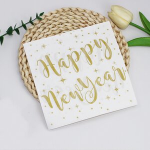 Happy New Year金色星星餐巾纸20张2层新年派对装饰餐具纸面巾纸