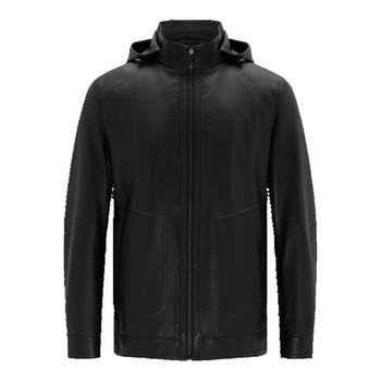 Down filled genuine leather jacket emz stand collar