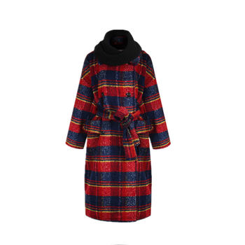 British preppy extra long tartan coat