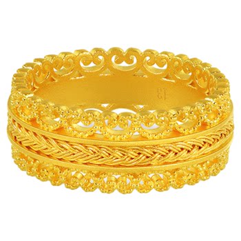 Laomiao gold solid gold ruyi pattern woven ring ancient method exquisite filigree hollow luxury temperament rich in wealth