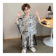 儿童棉绸睡衣男童大小孩绵绸夏季家居服涂鸦套装男孩2025新款宝宝