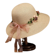 Chapeau de paille dété pour femmes chapeau de plage tempérament à la mode chapeau pare-soleil et de protection solaire chapeau de soleil pliable à grand bord à fleurs décontractées