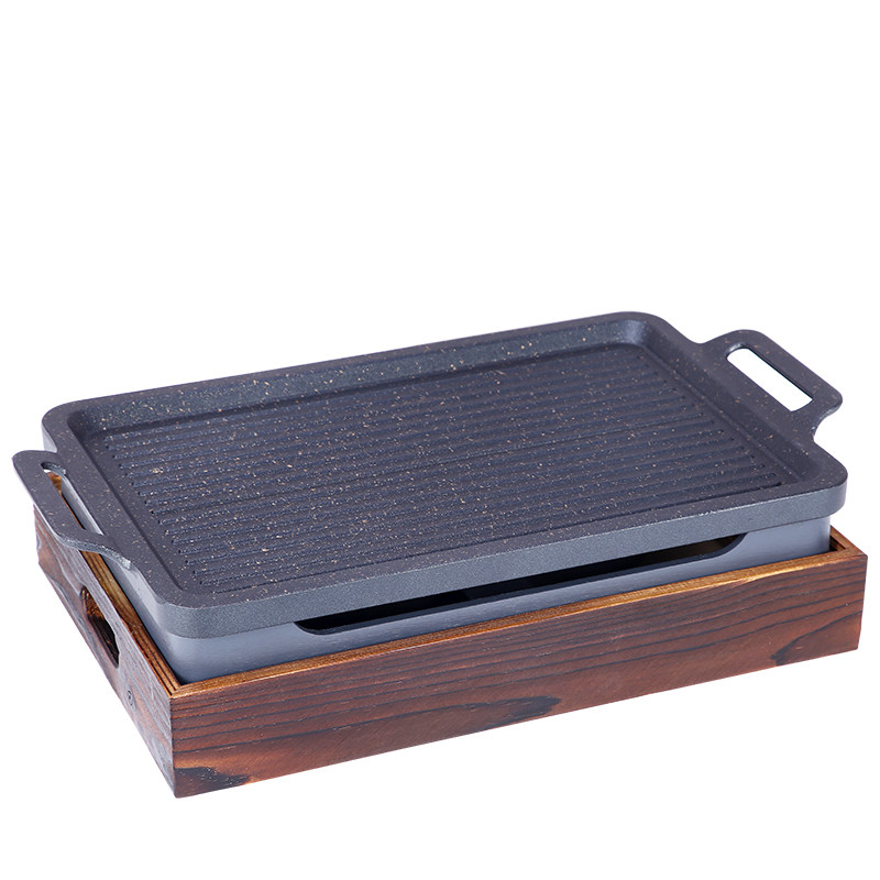 Commercial insulation lamb chop tray wooden seat rectangular grilled fish tray