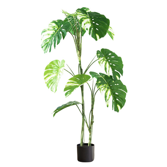Simulated plants, fake trees, indoor living room, floor-to-ceiling large monstera, high-end bionic green plant potted decorative ornaments