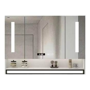 Mirror cabinet smart bathroom separate wall hood defog light bathroom storage mirror solid wood with storage rack dressing mirror