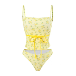 ເດັກຍິງຮ້ອນສີເຫຼືອງ floral swimsuit split tube top push up white and slim bikini hot spring seaside resort swimsuit for women