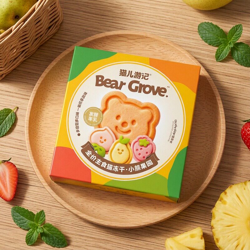 สมุดบันทึกการเดินทางของแมว แบรนด์ Little Bear Orchard อาหารหลักเนื้อสด นมแพะ ผลไม้และผัก โภชนาการสำหรับแมว ช่วยให้ขนสวย แบบแช่แข็งแห้ง ไม่ใช่ขนม