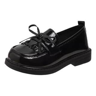 Girls' small leather shoes with tassels, princess spring and autumn bows