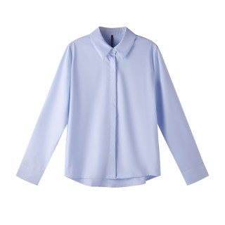 CHICBLISS 浅蓝色衬衫女长袖秋季暗门襟POLO领莫代尔通勤气质上衣