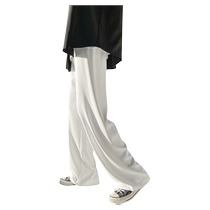 White ice silk pants mens summer thin loose straight large size wide leg trousers trendy brand quick-drying drape casual pants