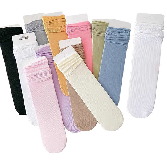 Summer thin mid-tube socks for women stacked socks Korean version of ice ice socks stockings ins trendy versatile candy color stockings