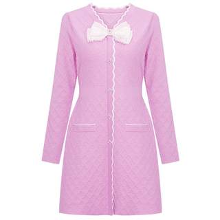 FEXATA斐格思2025秋季新品蝴蝶结千金感小香风格纹针织连衣裙