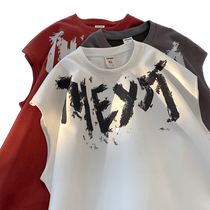 American Graffiti Sleeveless Vest Mens Summer Trendy Brand Teen Personalized Print Loose Large Size Versatile Cut Shoulder T-shirt