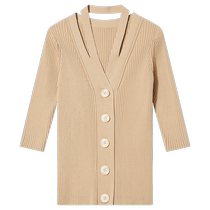 Goodland 2024 new autumn style hollow design V-neck wool sweater pit jacquard top