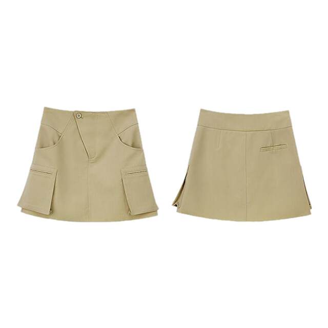 PIT retro solid color asymmetrical A-line workwear skirt for women 2025 summer slimming butt-covering hot girl short skirt