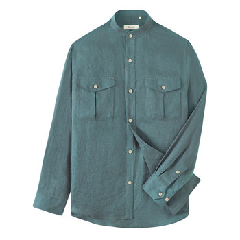 100% linen italian stand collar men's shirt long sleeve